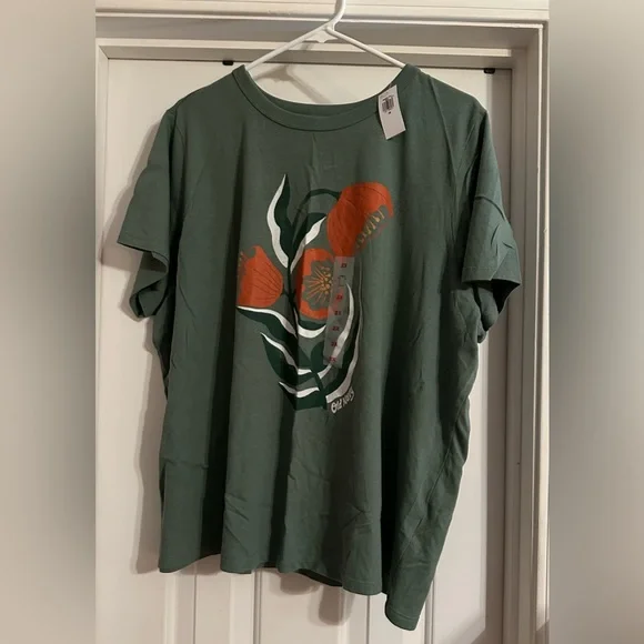 Old Navy Artistic Floral Green/Orange Short Sleeve Casual Tee -XXL, NWT - Picture 3 of 4